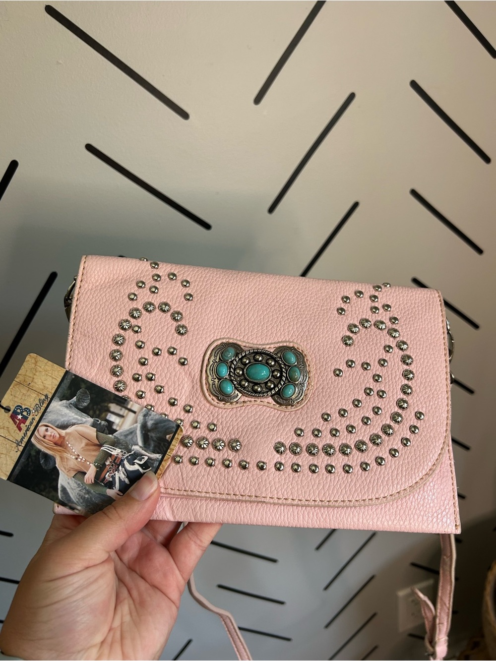 Western pink studded crossbody or clutch purse festival